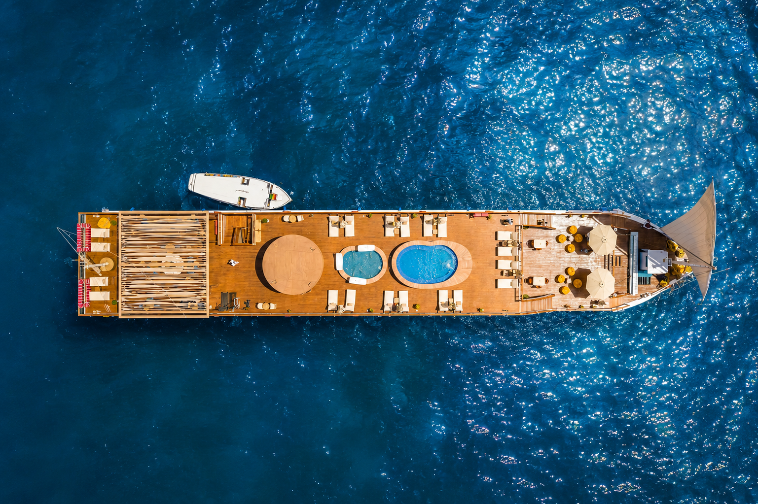 Aerial view of Hathor Dahabiya and its sun deck
