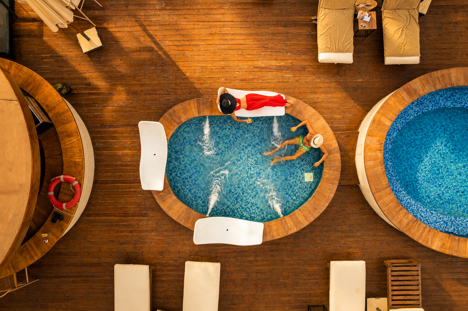 Hathor Dahabiya pool deck viewed from above