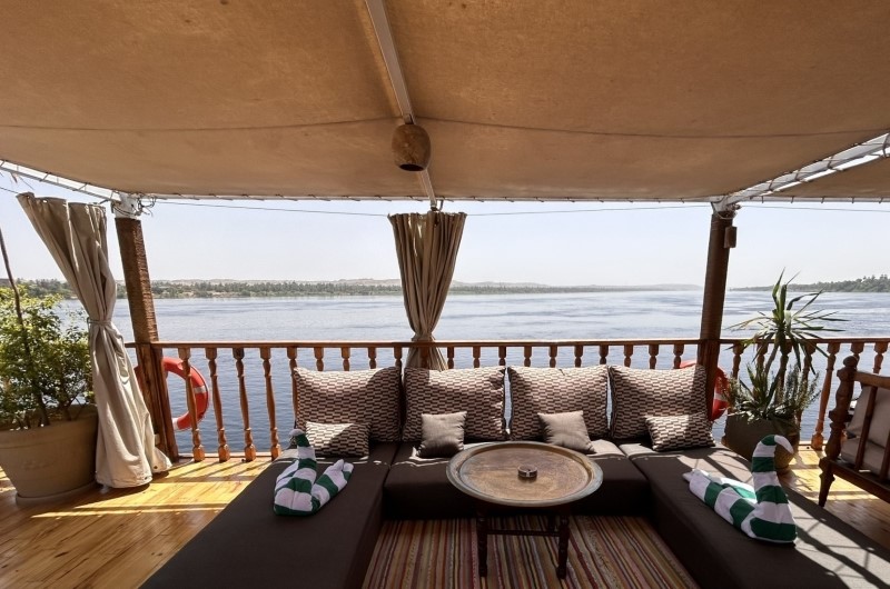 Relaxation area by the Nile aboard Queen Farida