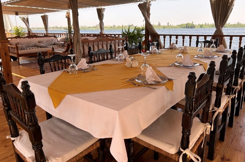 Open-air restaurant aboard Queen Farida