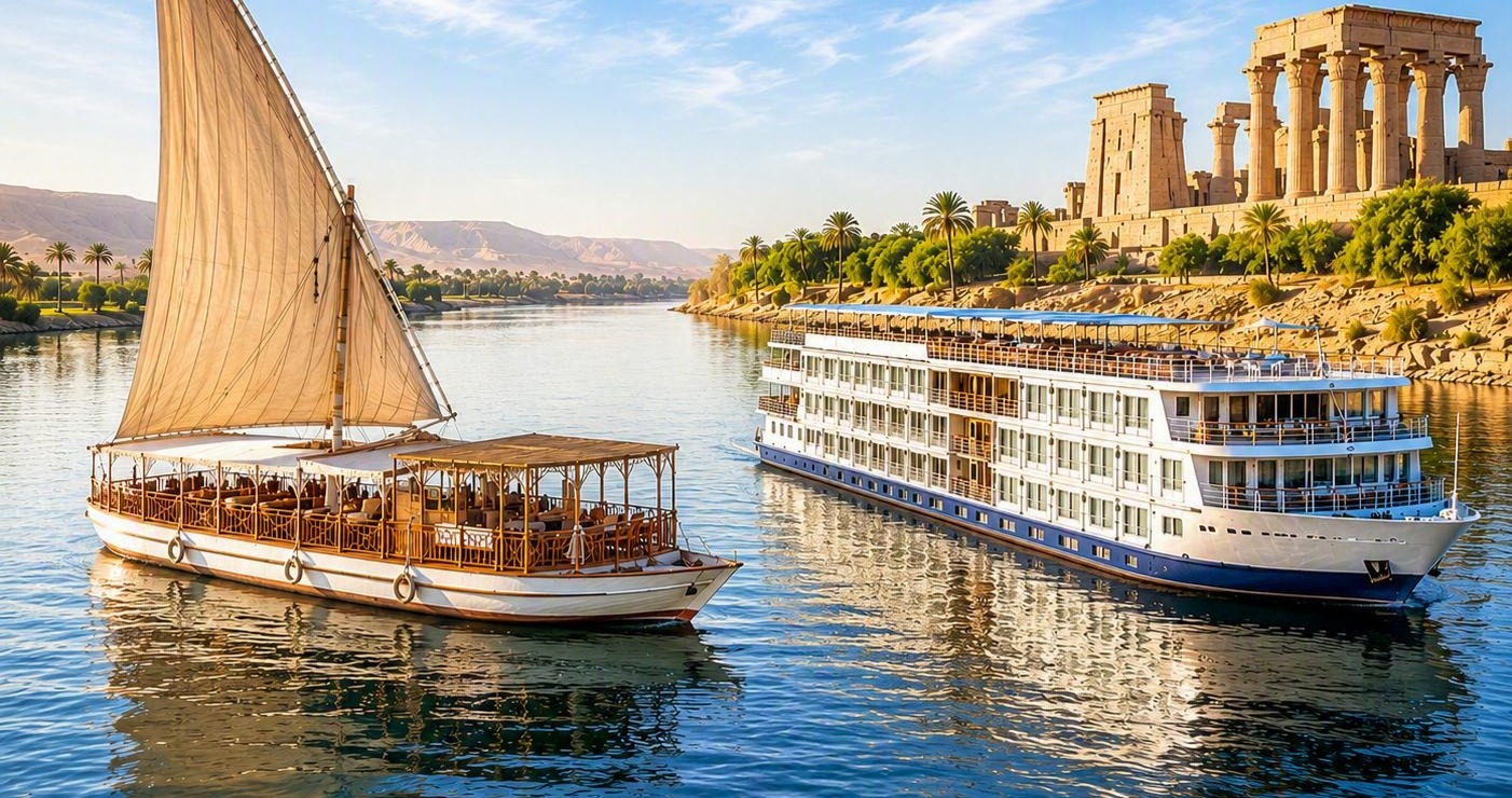 Nile cruise ship sailing between Luxor and Aswan