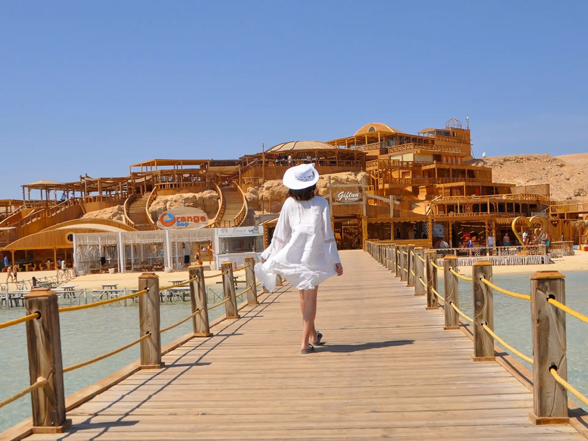 Wooden pier leading to Orange Bay Island