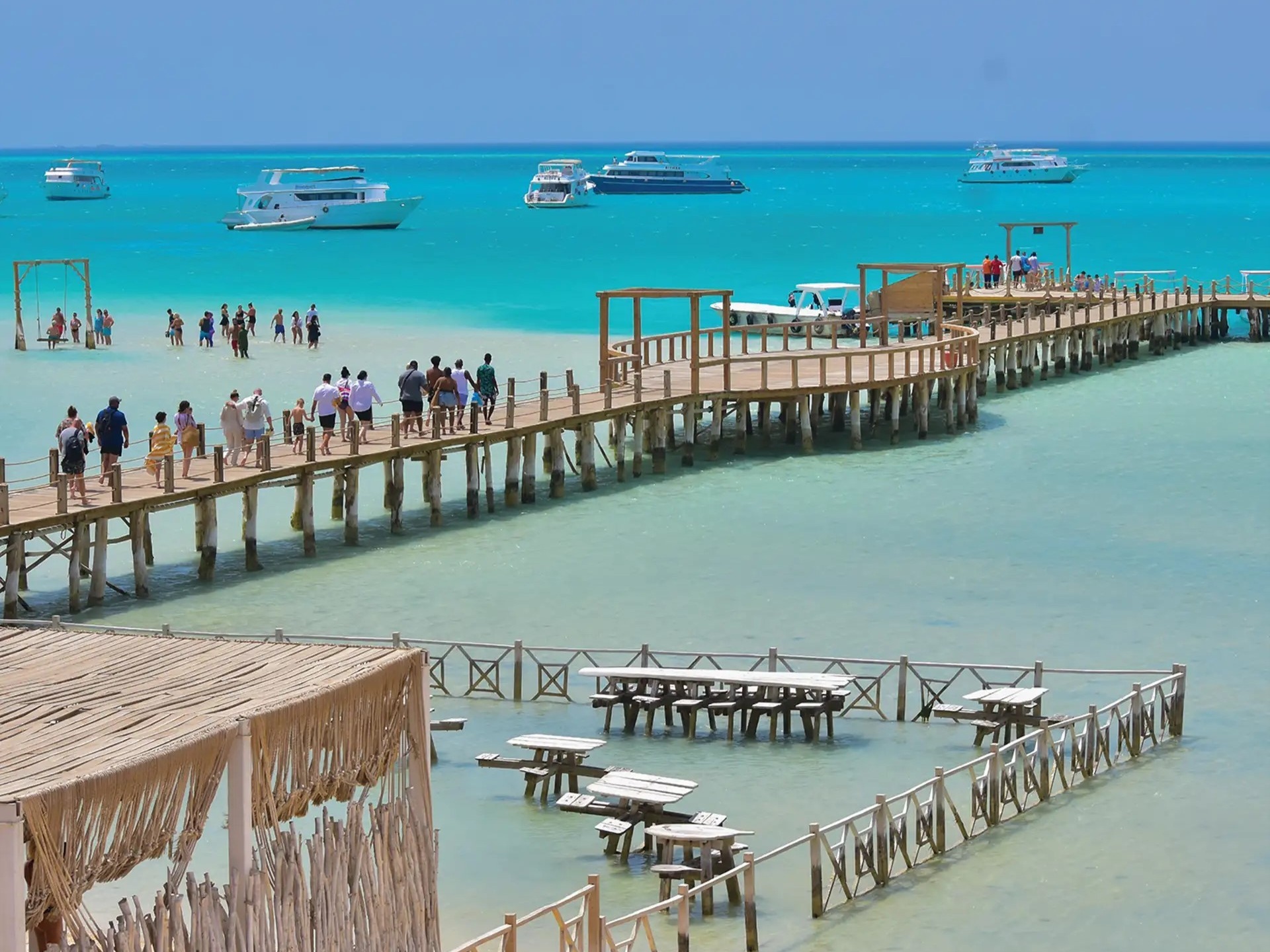 Panoramic view of Orange Bay jetty and turquoise waters