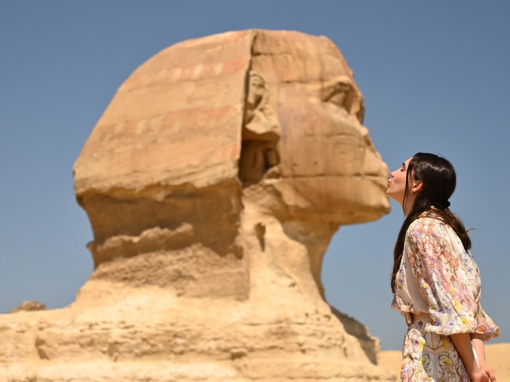 Tourist beside the Great Sphinx