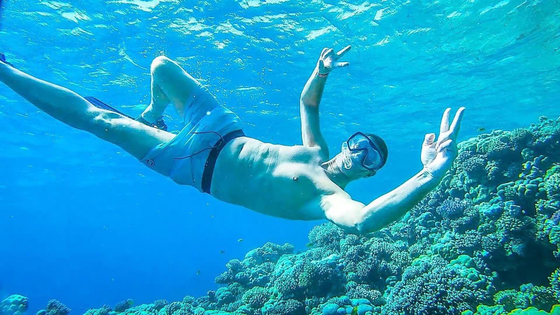 Swimmer above a coral reef