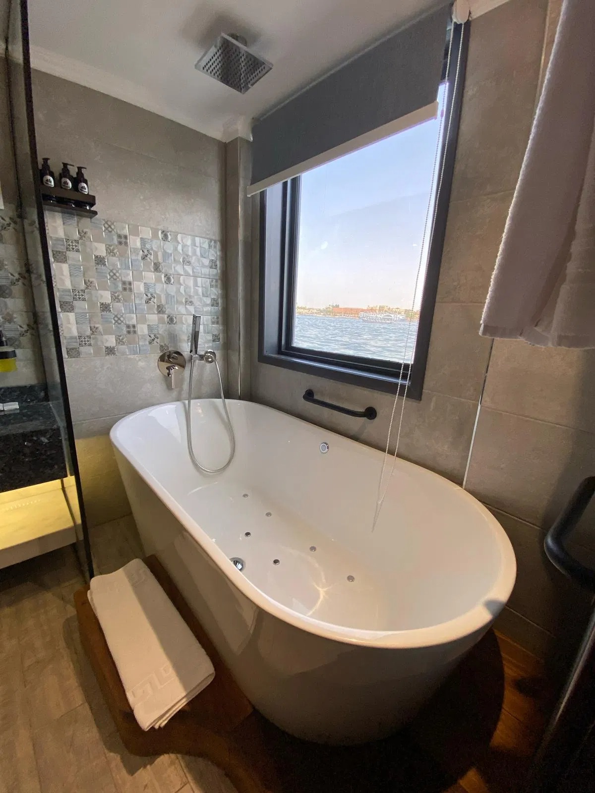 Sundeck, heated pool and open-air jacuzzi aboard the IRIS Dahabiya, Nile cruise Egypt